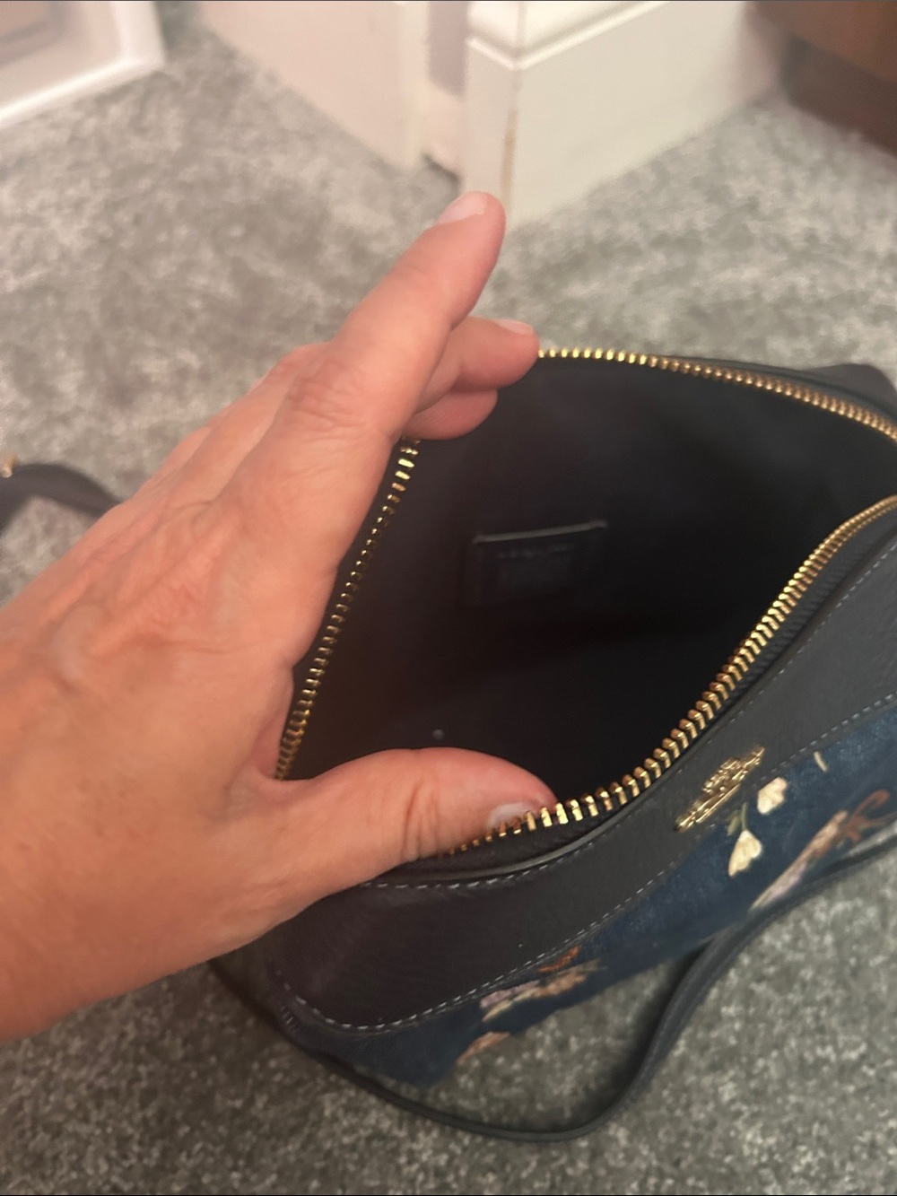Coach Denim Floral Crossbody with Navy Trim - Picture 4 of 8